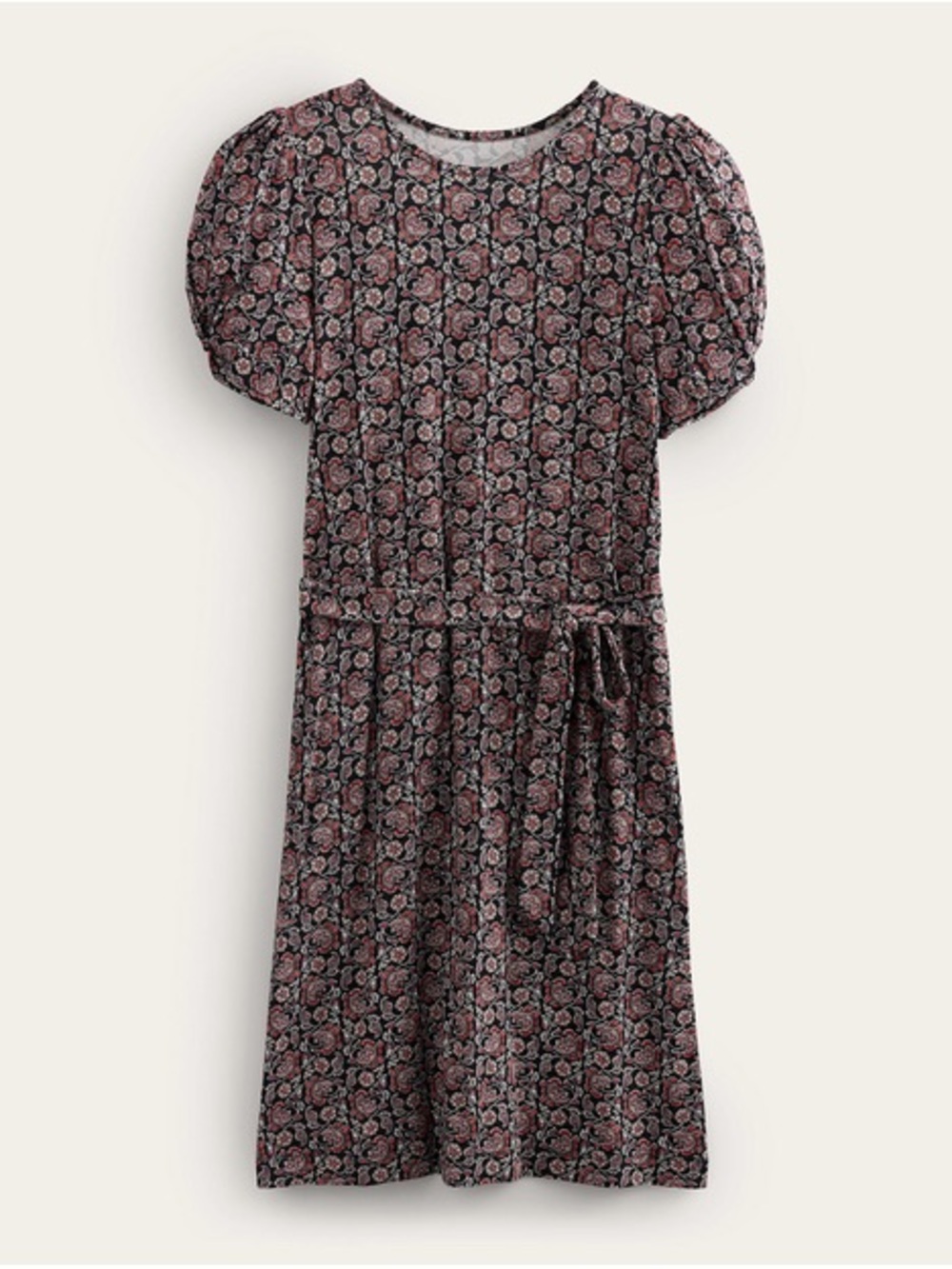 Boden Knot Detail Jersey Black Paisley Midi Dress Size 16